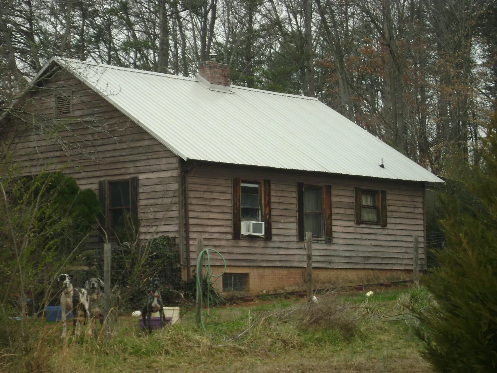 White metal roof on an old wood sided farmhouse, from a Metal Roof Installation job in Langlois